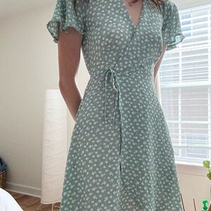 Floral Green Wrap Dress